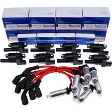 8 Pack OEM UF414 Ignition Coil & Spark Plug & Wiresets for GMC Chevy Silverado