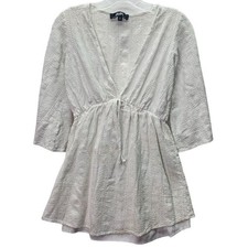 Lulus Mini Dress Womens M White Eyelet Wrap Ruched Front Summer Boho Cottagecore