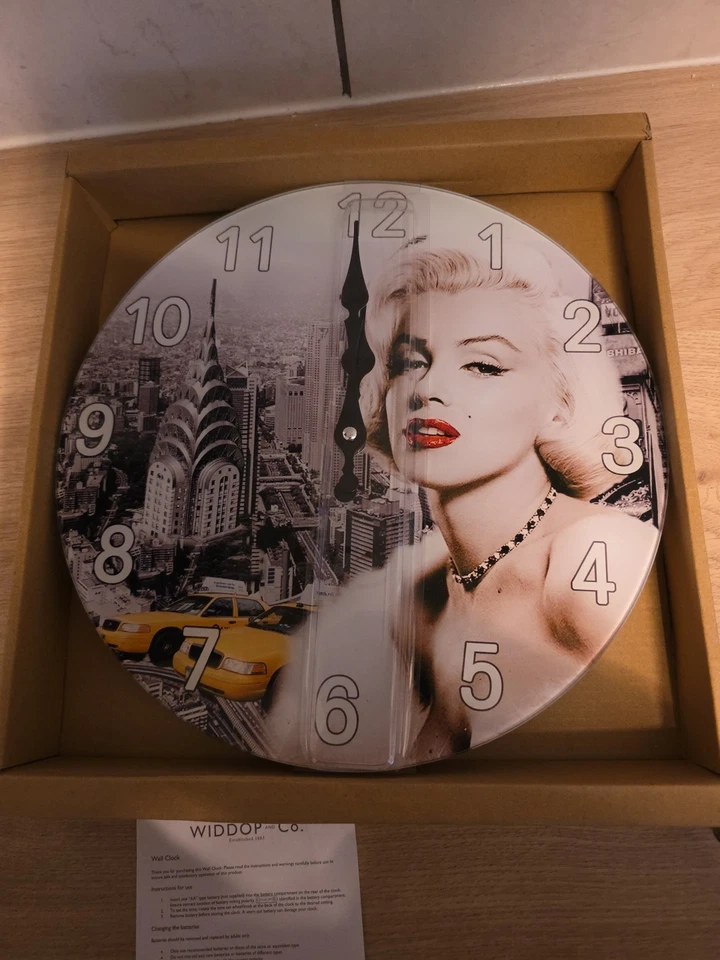 Glass Wall Clock Widdop Hometime Marilyn Monroe 30cm W9714