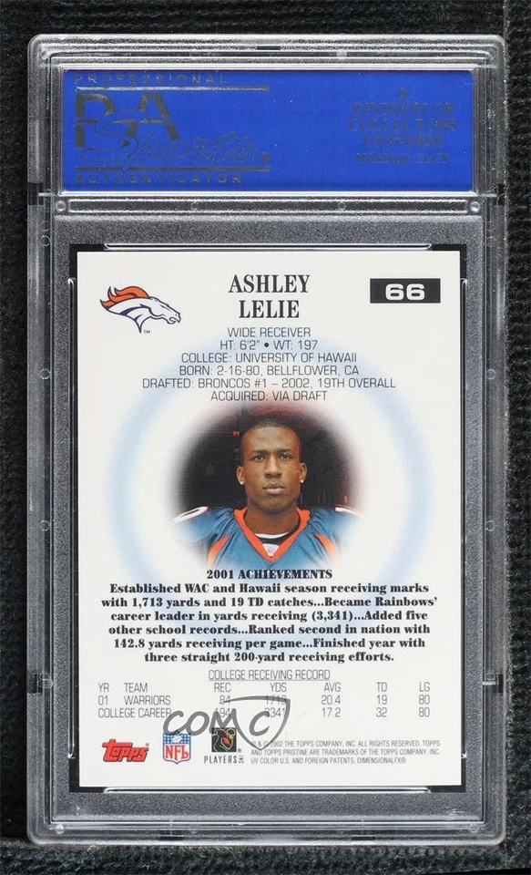 2002 Topps Pristine Ashley Lelie #66 PSA 10 GEM MT Rookie RC - Image 2 of 2