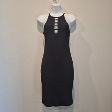 Victoria Secret Black Ribbed Dress Bodycon Athleisure Stretch Midi NEW XS