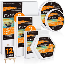 Stretched Canvas for Painting, 12 Packs Multi Size with 8" Round, 10" Round, 6"