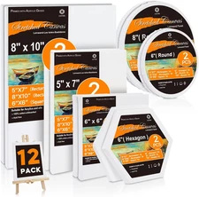 Stretched Canvas for Painting, 12 Packs Multi Size with 8" Round, 10" Round, 6"