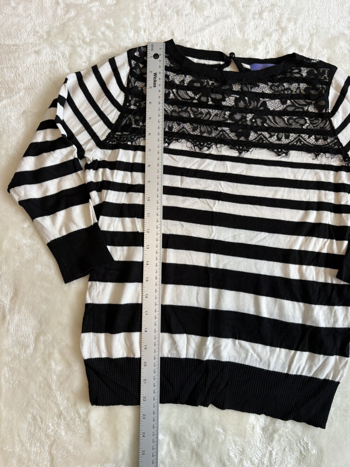 Autonomy Black & White Striped Jumper with Lace Overlay | Size 14 | 3/4 Sleeves image 7