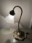 Vintage Leviton Brass Lily Pad Gooseneck Desk Lamp Frosted Ruffle Glass Shade — photo 2