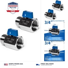 2 Pack 3/4" Mini Ball Valve, 304 Stainless Steel Shut-Off Valve NPT Female x ...