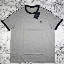 Image of FRED PERRY Mens Steel Grey Taped Ringer T Shirt SIZE XL M4620 420 BNWT Authentic