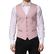 Dolce & Gabbana Pink Wool Dress Formal Men Waistcoat Men's Vest