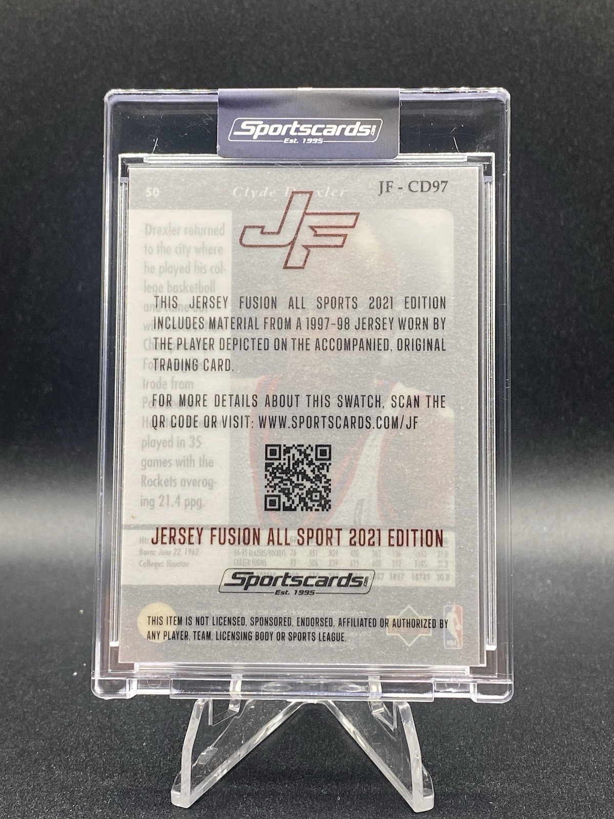 2021 JERSEY FUSION CLYDE DREXLER GAME USED JERSEY CARD PORTLAND TRAIL BLAZERS view 2