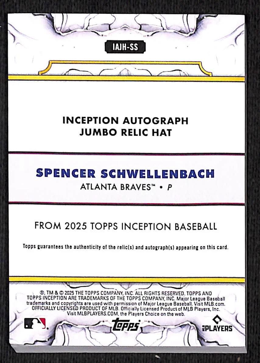2025 Topps Inception Spencer Schwellenbach Hat Relic Auto Logoman 5/5 #IAJH-SS view 2
