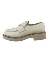 PRADA Triangle Logo Leather Loafers 2DE144 EU40.5 US7.5 White