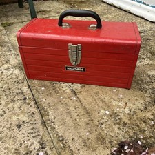 Vintage HALFORDS Small Red Metal Tool Box Portable