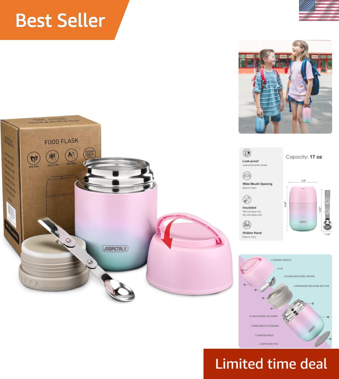 17 oz Insulated Lunch Containers Hot Food Jar, Wide Mouth Soup Thermo for Hot...