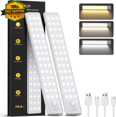 2 Pack Rechargeable Motion Sensor Under Cabinet Lights 3 Color Dimmable LEDs