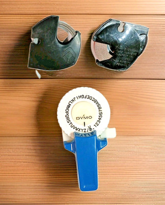 Vintage Mini Handheld Dymo Label Maker Small Blue Embosser With 2 Cartridges 