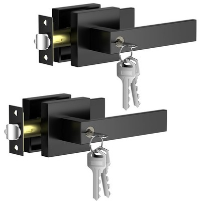 Keyed Alike Door Handles 2 Pack(Same Keys), Matte Black Door Handle with Lock...