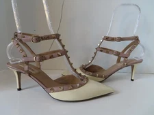 Valentino Ecru Patent Leather Rockstud Double Buckle Heels/Shoes EUR 40.5