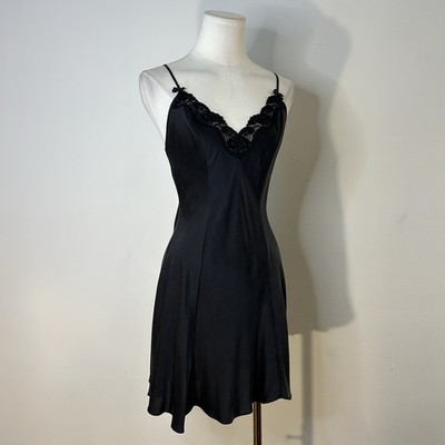 90s Black Silk Mini Slip Dress Dark Coquette Whimsigoth Fairy 32-33 Inch  Bust | eBay