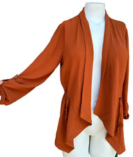 Rachel Zoe Blazer Womens XS Burnt Orange Waterfall Open Front Roll Tab Sleeve