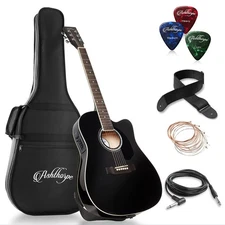 Ashthorpe Full-Size Cutaway Thinline Acoustic-Electric Guitar Package -