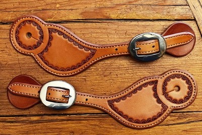 SUPERB BORDER STAMP LADIES COWBOY SPUR STRAPS BY TONY OF NEVADA #2