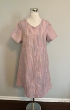 Regatta Petites Size 10 Pink Plaid Button Front Shift Dress Tweed Style Preppy