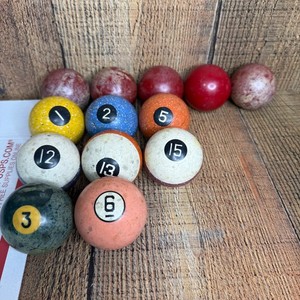 Vintage / Antique Pool Ball Lot 13 Balls Mixed Lot Clay Speckled Etc