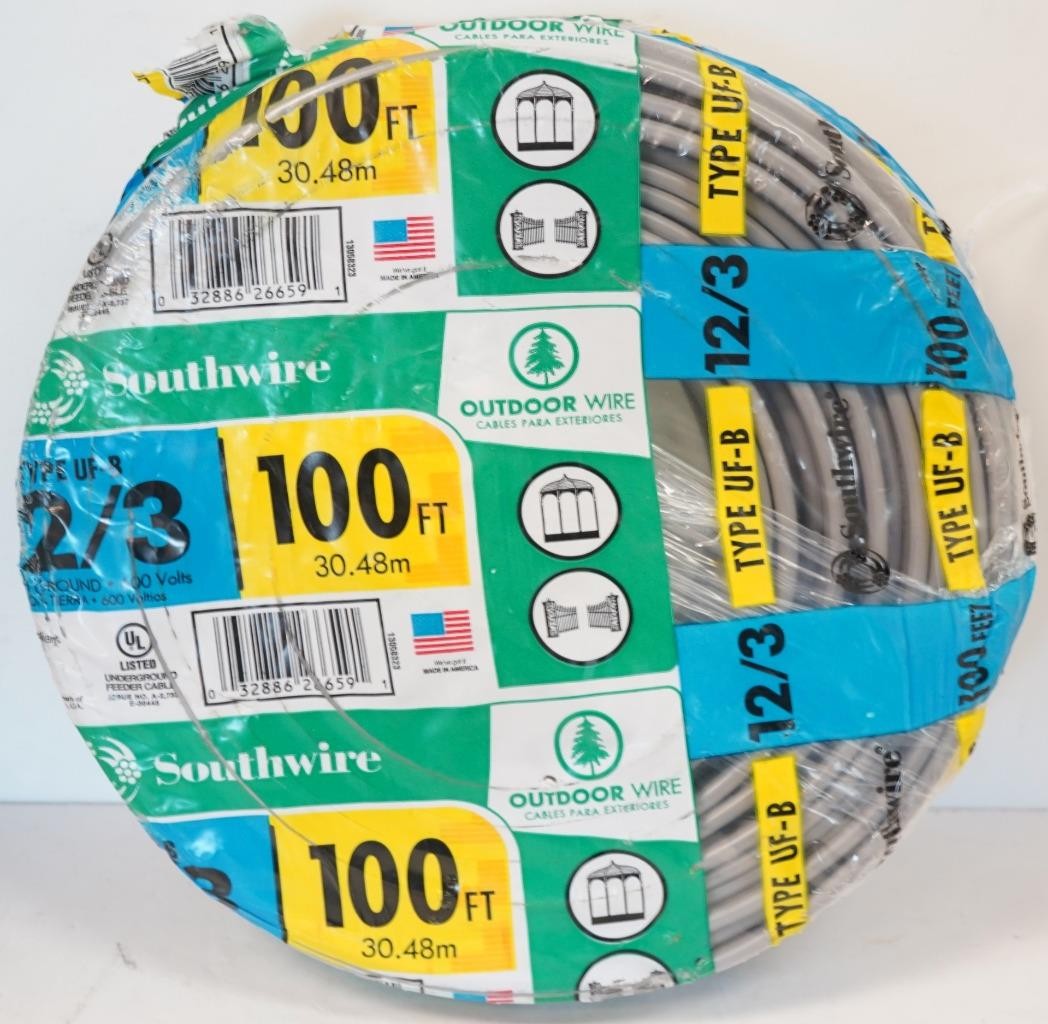 NEW - Southwire 12/3 100ft 600V Outdoor Wire Copper UF-B Cable w/Ground Wire
