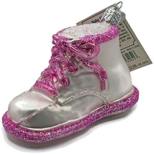Baby Girl Shoe Ornament Pearl Pink Old World Christmas Holiday Tree Ornament OWC