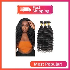  1B Human Hair Bundles Natural Black Deep Wave Bundles 16 18 20 Inch Unprocessed