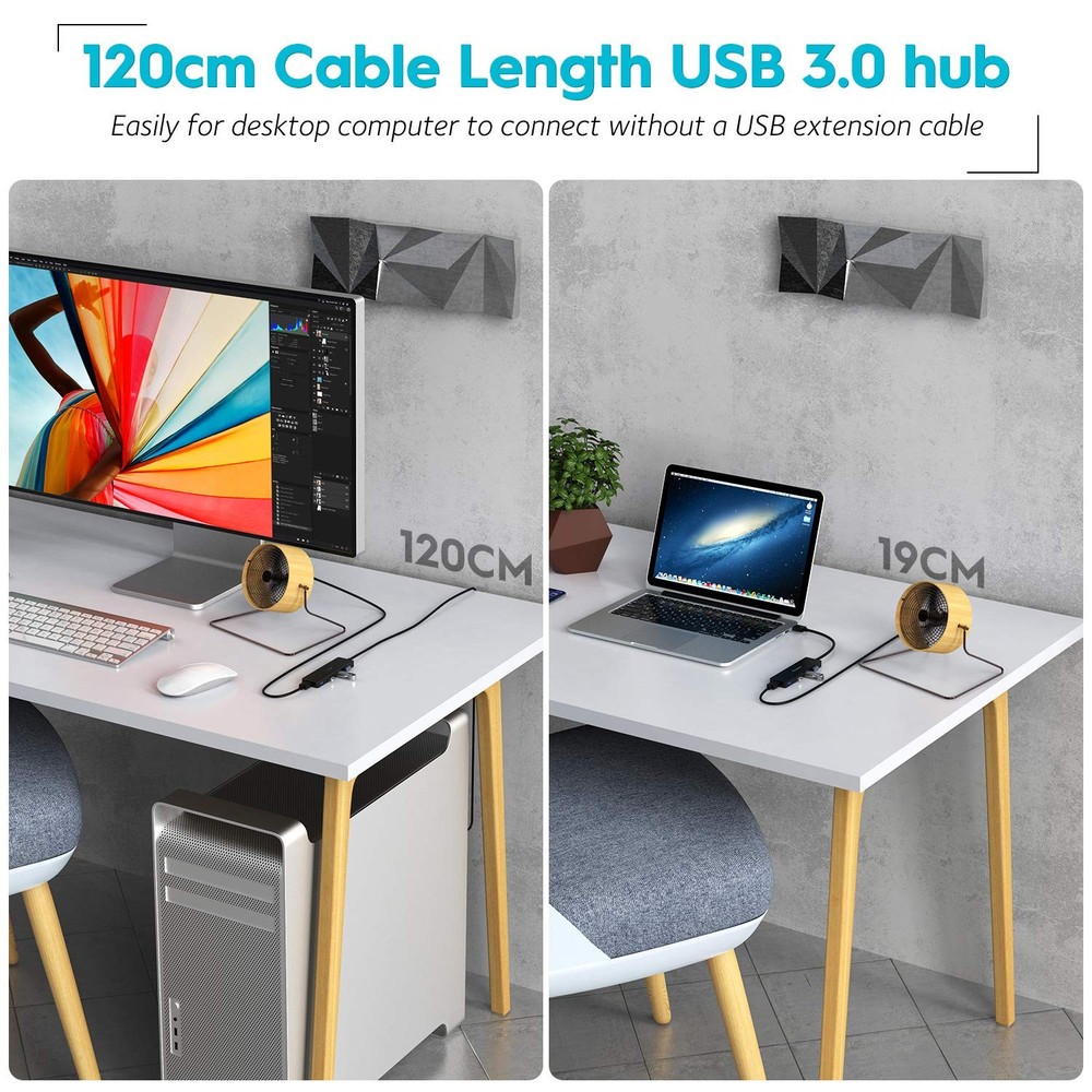 4-Port USB 3.0 Hub with 4ft Extension Cable - Ultra-Slim Design