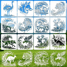 Animal Wave Stencils for Crafts Reusable 12Pcs Stencils 11.8X11.8 Inch