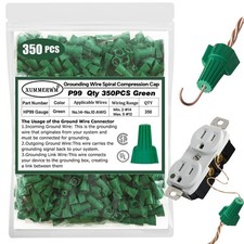 Winged Green Ground Wire Connectors Nuts with Hole 350PCS for 14-10 AWG, UL L...