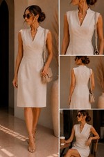 Events Cream Cocktail Dress Size 6 V Neck Evening Party Pencil Dress