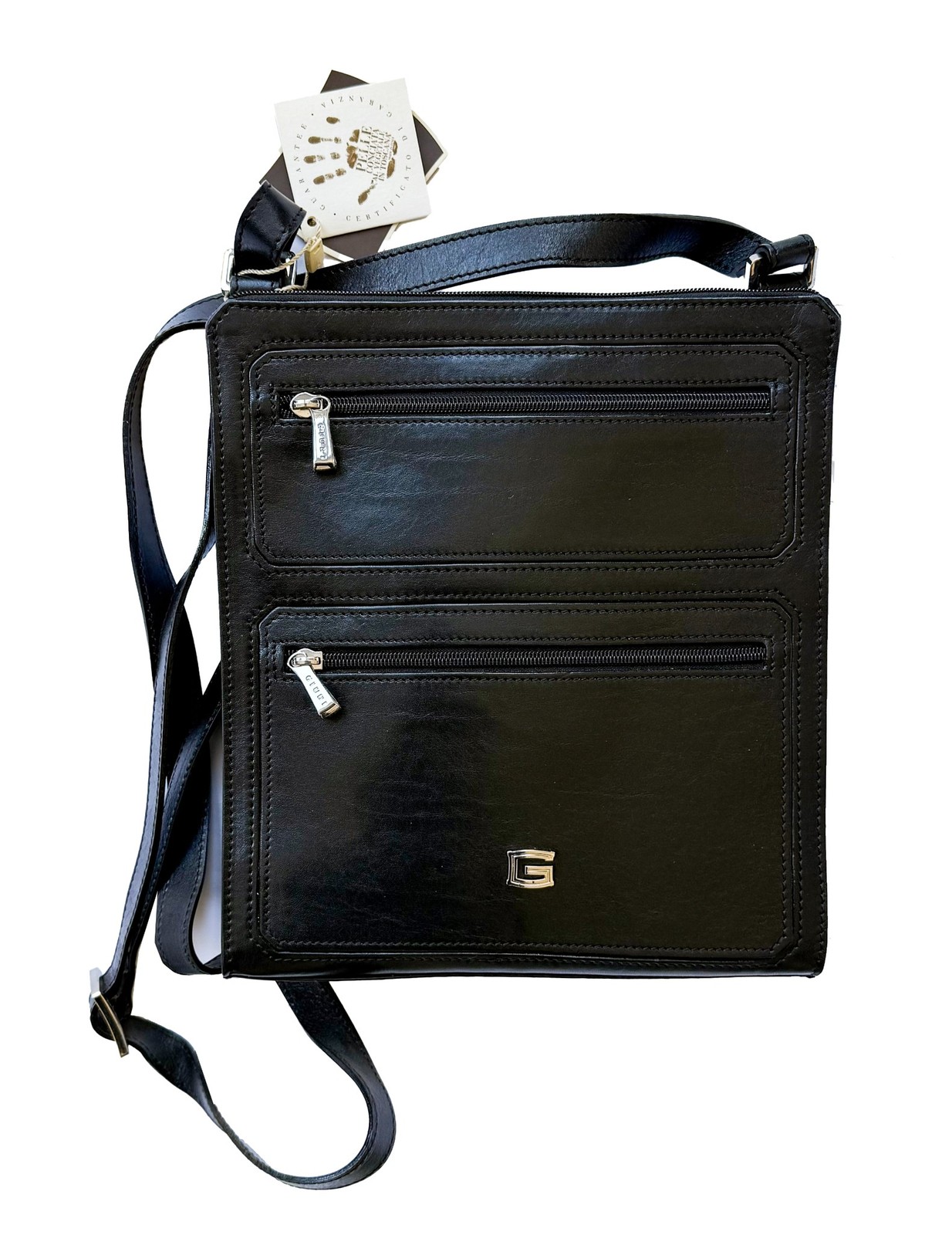 Bolso Bandolera Chiarugi Para Hombre Diseñador Cuero Italiano Negro Nueva Oferta