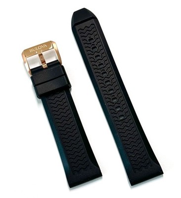Original Bulova 22mm 98B421 BLACK Rubber Watch Band Strap with ROSE-GOLD Buckle