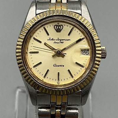 Vtg Jules Jurgensen Womens Watch 25mm Two Tone Stainless Date New Battery 6.5''