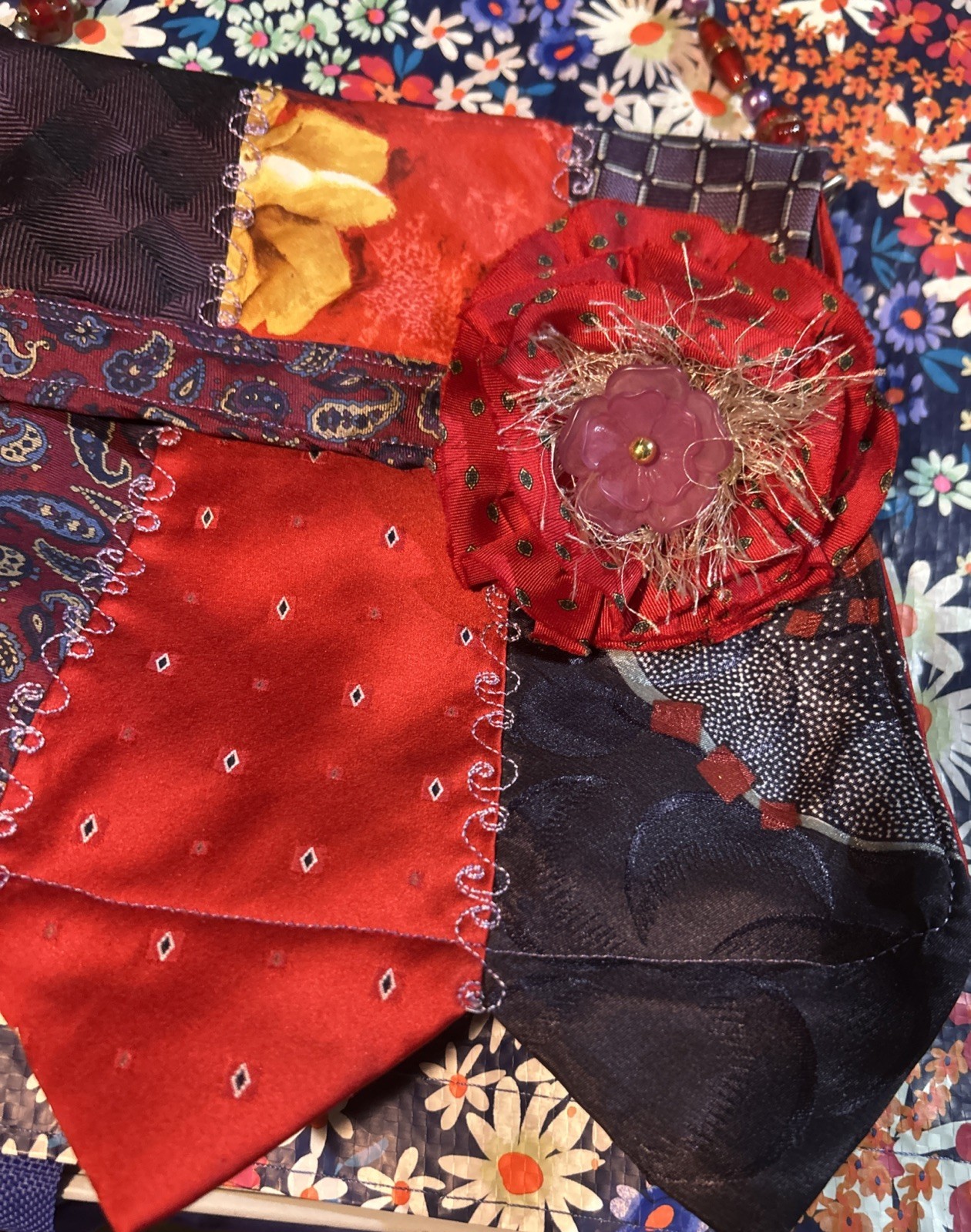 Handmade Patchwork Shoulder Bag W/ Beaded Strap (… - image 2