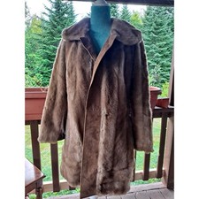 Vtg 70s Lilli Ann San Francisco Faux Fur Coat Tan Suede Trim Mod England