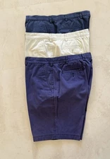 Lot of 3 Tommy Hilfiger Mens 38” Shorts 2xBlue + 1xBeige Flat Front Chino Style