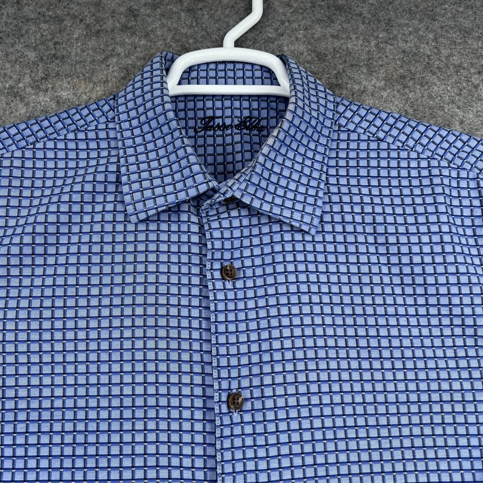 Camisa de vestir Tasso Elba para hombre grande azul a cuadros con botones manga larga algodón Foto 2 de 4
