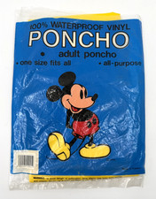 Vintage Never Used Disney World Mickey Mouse Waterproof Poncho Adult One Size
