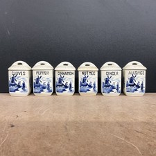 Vintage Ceramic Spice Holders Blue & White Windmill 4” Delft Style - Lot Of 6