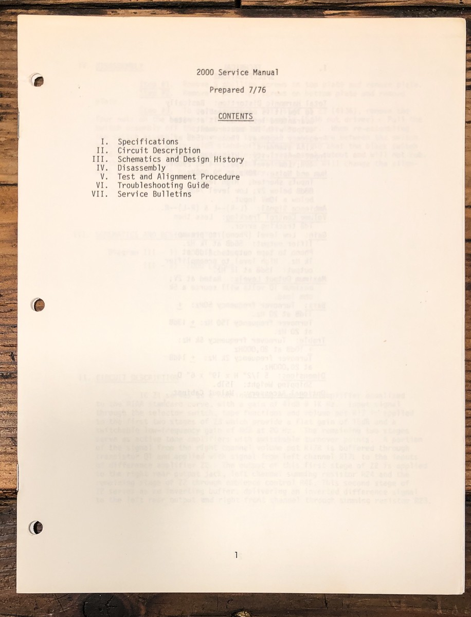 Phase Linear Model 2000 Preamplifier Service Manual *Original*