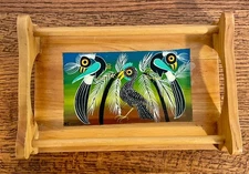 Vintage Tingatinga Hand Painted Wooden Tray Signed Mr. Chombo - Tanzania Art