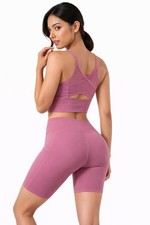2pc Women's Workout Set - seamless crop top  High Waisted Biker Shorts with ...