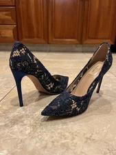 Valentino Garavani Blue Crystal Rhinestone Lace heels
