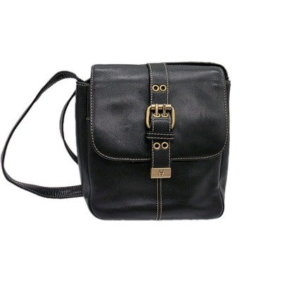 Etienne Aigner Black Leather Small Shoulder Bag Buckle Flap Key