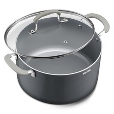 BEZIA 6QT Non Stick Stock Pot with Lid, Ceramic Induction Cooking 6QT, Gray