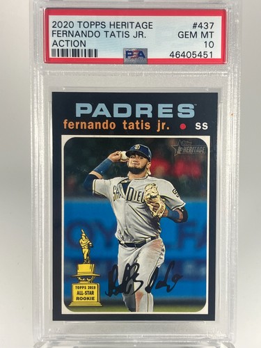 2020 Topps Heritage FERNANDO TATIS JR #437 SP Action Image Variation PSA 10